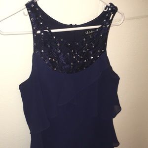 Navy beaded flutter dress